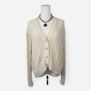 J.Crew Cream Ivory Open Knit Button Front Cardigan Sweater Women's Small.